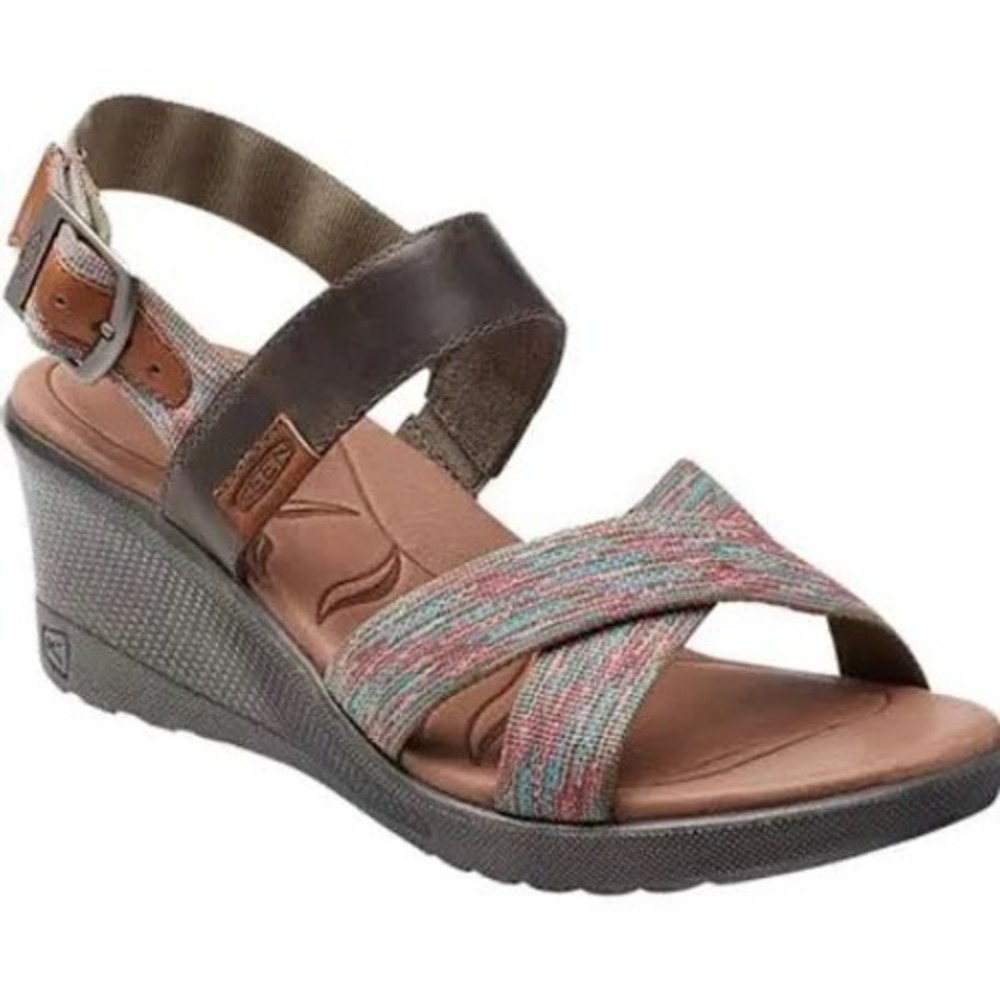 KEEN Damaya Lattice Wedge Sandals Womens 9.5 Brown Multi Strap 1014313